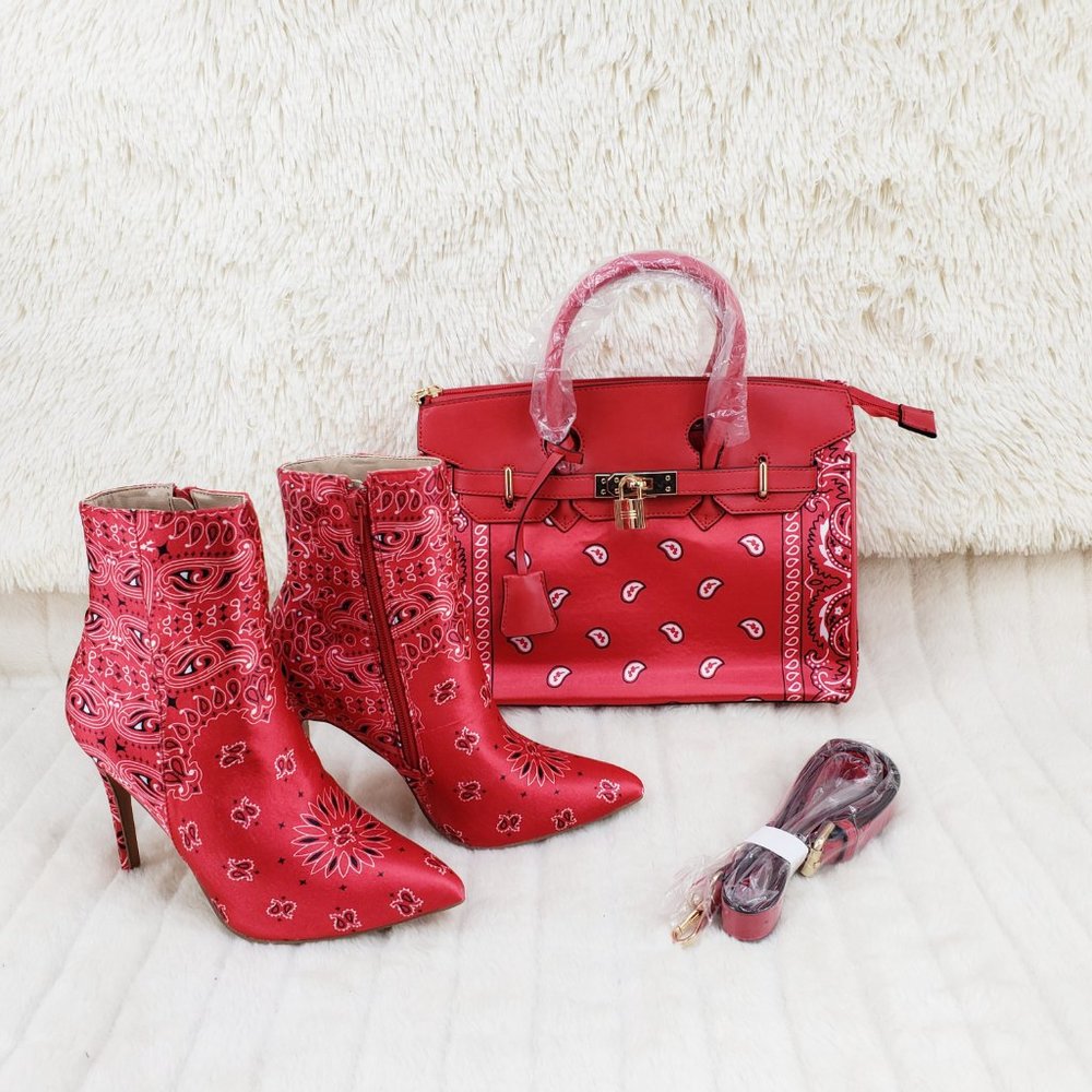 Red Bandanna Bandana High heel Ankle Boots With Ma